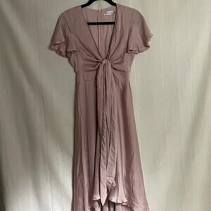 Billy J Pink Satin High-Low Dress Size 6 - Flutter Sleeves